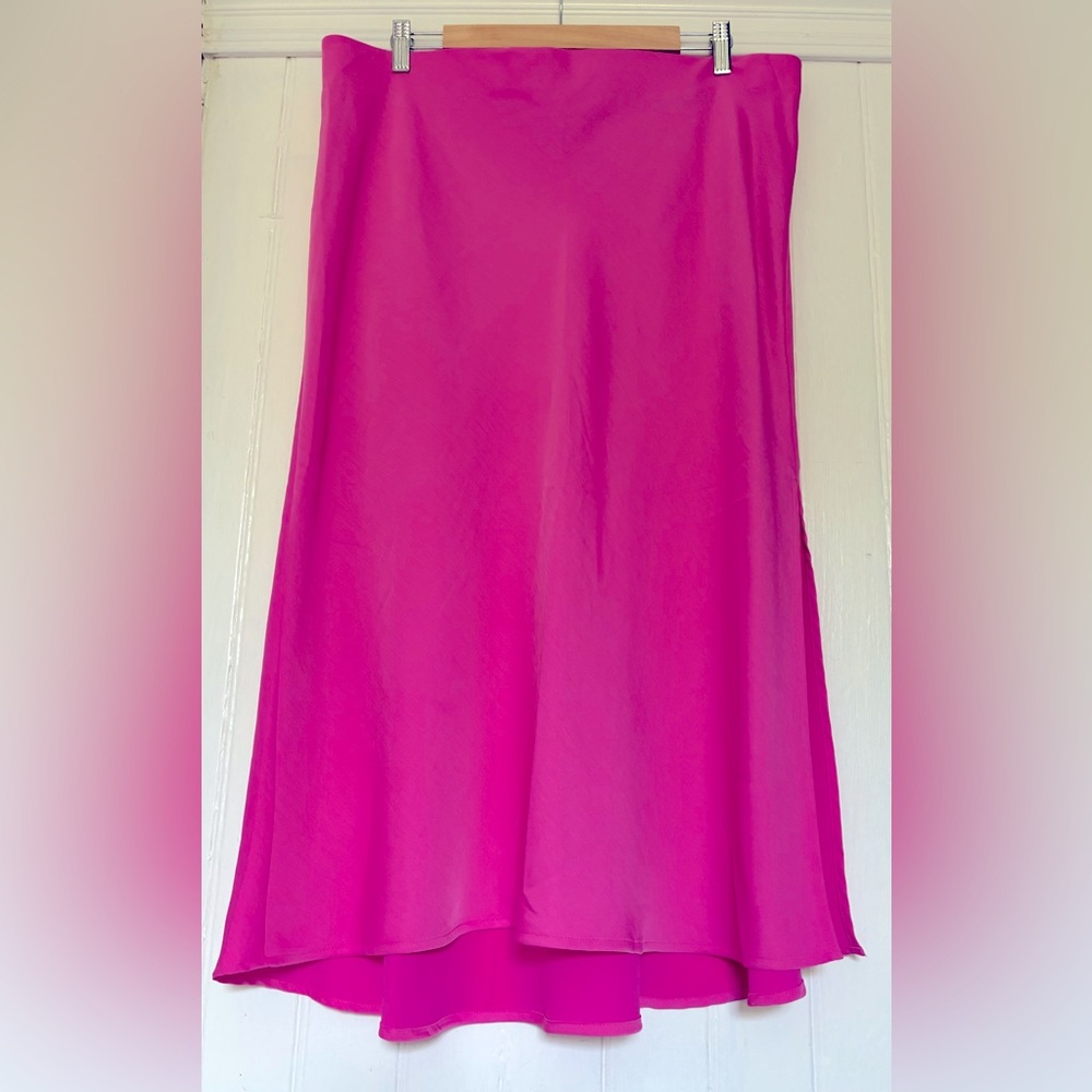A New Day Hot Pink A-Line Midi Slip Skirt, Bias Cut with Side Slit, sz XXL